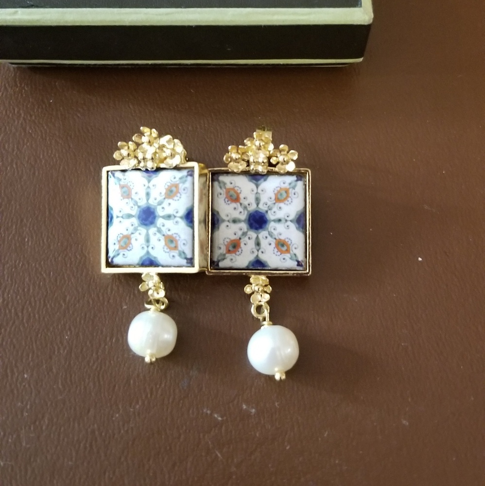 Ross-Simons Majolica Tile Earrings with Pearls
